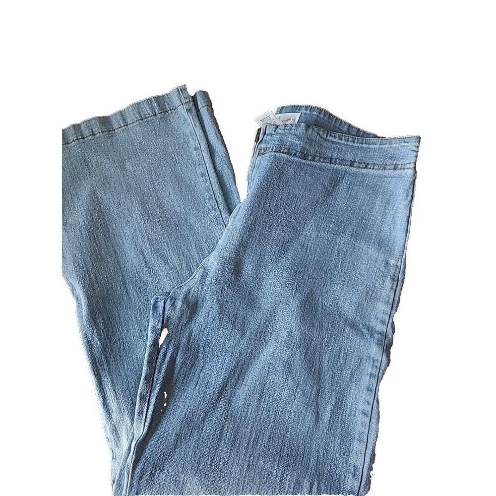 Soft Surroundings Wide Leg Jeans Womens PM‎ Blue Light Wash Stretch Exposed Zip